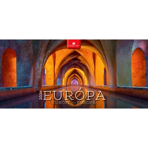 Képes asztali naptár normál 32X15 2026  EURÓPA  fekvő PVC talp  kék