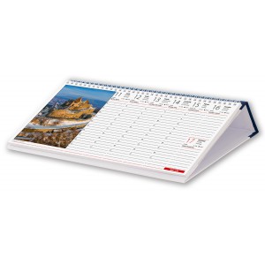 K&eacute;pes asztali napt&aacute;r norm&aacute;l 32X15 2027  MAGYARORSZ&Aacute;G  fekvő PVC talp  k&eacute;k