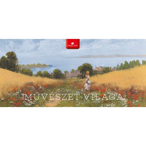 Képes asztali naptár normál 32X15 2026  MŰVÉSZET VILÁGA  fekvő PVC talp  kék