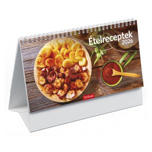 Képes asztali naptár midi 24x12,8 2026  ÉTELRECEPTEK álló papírtáblás  T0584P