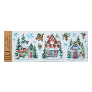 Ablakmatrica Mikulás a kandallónál  Házikók hóemberrel 312314