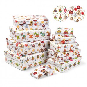 Díszdoboz ARGUS 10db-os tégla karácsonyi díszek, fehér alapon  2500-1182