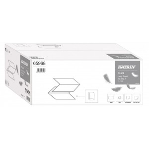 K&eacute;zt&ouml;rlő KATRIN Plus ZIG-ZAG   "V"  hajtogatott 2 r&eacute;tegű h&oacute;feh&eacute;r 150lapcsomag   20csg karton   65968