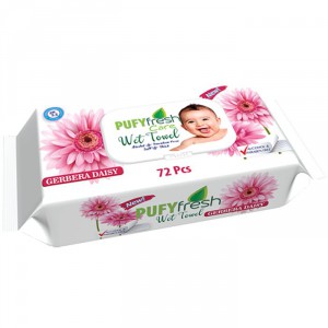 Nedves t&ouml;rlőkendő PUFY FRESH műanyag z&aacute;r&oacute;f&uuml;l 72db-os