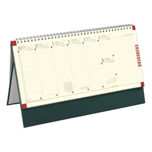Asztali naptár normál 32,5x15,5 2026 műbőr táblával, chamois, zöld  C051