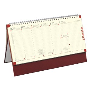 Asztali naptár normál 32,5x15,5 2026 műbőr táblával, chamois, bordó  C051