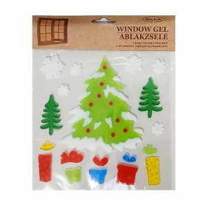 Ablakzselé Havas fenyő ajándékokkal  25x20cm 312763