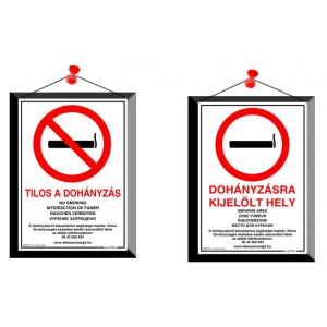 Tábla GUNGL 21x30cm Tilos a dohányzás, Dohányzásra kijelölt hely többnyelvű