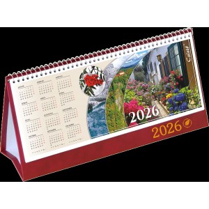 Képes asztali naptár normál 31X16 2026  IDÉZETES CSÍZIÓ álló  PVC talp bordó