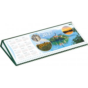 K&eacute;pes asztali napt&aacute;r norm&aacute;l 31X16 2027  ID&Eacute;ZETES CS&Iacute;ZI&Oacute; fekvő PVC talp z&ouml;ld