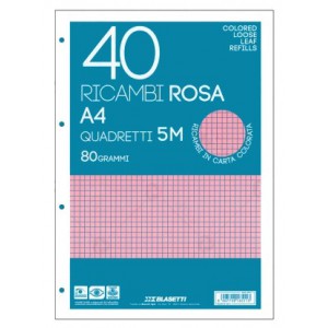 Pótbetét gyűrűskönyvbe BLASETTI Ricambi A4 40lap rózsaszín, kockás  6511