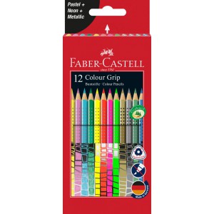 Színes ceruza készlet12 FABER-CASTELL Grip gumi pöttyös pasztell+neon színek 201569