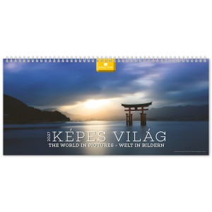 K&eacute;pes asztali napt&aacute;r norm&aacute;l 32X15 2027 K&Eacute;PES VIL&Aacute;G  fekvő PVC talp  bord&oacute;