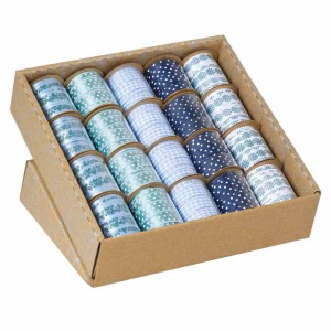 Díszkötöző textilszalag ARGUS 10 mmx3m kék, türkiz  minták vegyesen 20 tekdispl. 2005-5004