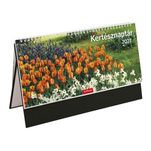 K&eacute;pes asztali napt&aacute;r &aacute;ll&oacute; 32,5x15,5 2027  KERT&Eacute;SZNAPT&Aacute;R csonkalapos PVC talp fekete T054T