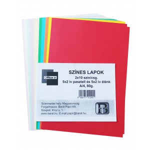 Színes papír A4 20ív 80g-os színes fénymásolópapírból 2x10 szín
