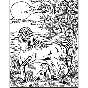 Kreatív kép COLORVELVET "HORSE" A4 21*30 cm, flokkolt felületű, színezhető, 12-es filctoll készlettel S3