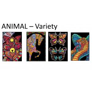 Kreatív képszett mini COLORVELVET "ANIMAL"12*18 cm, flokkolt felületű, színezhető,4 db 12-es filctoll készlettel TP2