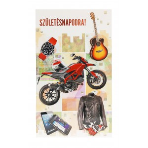 Képeslap 7 ARGUS 15-6526 Szülinap férfi motor,gitár,telefon zsebes