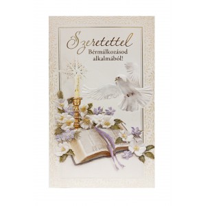 Képeslap 8 ARGUS 19-642 Szeretettel bérmálkozásod alkalmából biblia és galamb