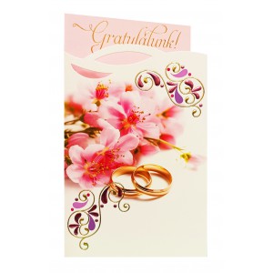 Képeslap 6 ARGUS 13-6172 Esküvős,Gratulálunk! Rózsaszín virág gyűrűkkel