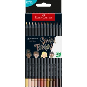 Sz&iacute;nes ceruza 12klt FABER-CASTELL h&aacute;romsz&ouml;gletű, fekete test Black edition  bőr sz&iacute;nek 116414