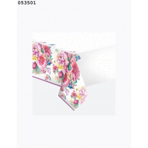 Terítő POLMAK 120x180cm papír letörölhető 058301053501 fehér alapon virágpöttyök, virágos szegéllyel