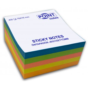 Öntapadós jegyzet POINT Notes  76x76 400lap neon élénk szivárvány kocka