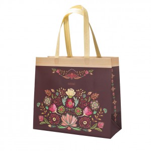 Bevásárló táska textil non-woven ARGUS 35,5x31x14cm  hímzett virág 2034-0389