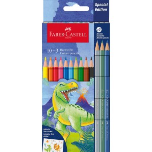 Sz&iacute;nes ceruza 12klt FABER -CASTELL hatsz&ouml;gletű 10+3db dinoszaurusz FC111213