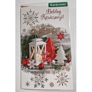 Képeslap 6 Argus karácsonyi 11-6555 Boldog karácsonyt! lámpás piros-fehér fenyőfákkal