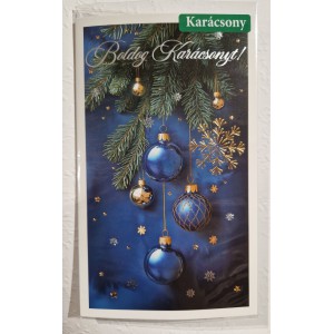 Képeslap 6 Argus karácsonyi 11-6574 Boldog karácsonyt! kék díszek sötétkék háttérrel