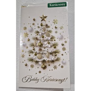 Képeslap 6 Argus karácsonyi 11-6569 Boldog karácsonyt! fehér fenyőfa, arany díszekkel.