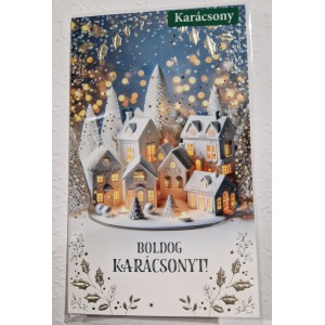 Képeslap 7 Argus karácsonyi 11-6557 Boldog karácsonyt! havas városka kék háttérrel
