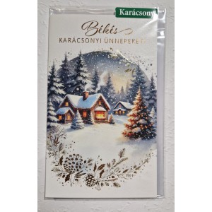 Képeslap 8 Argus karácsonyi 11-6563 Békés karácsonyi ünnepeket! havas faházak erdőben