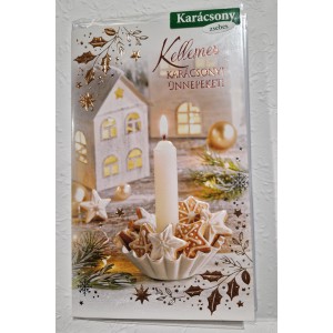 Képeslap 8 Argus karácsonyi 11-6558 Kellemes karácsonyi ünnepeket!fehér gyertya,ház,mézeskalács
