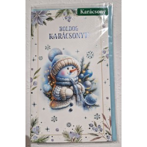Képeslap 8 Argus karácsonyi 11-6561 Boldog karácsonyt!Hóember kötött ruhában,kék díszekkel