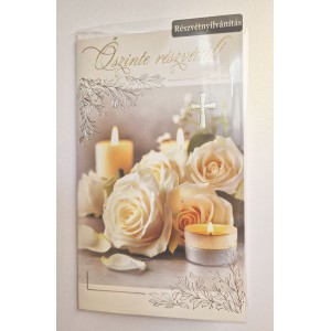 K&eacute;peslap 5 ARGUS 14-638 Őszinte r&eacute;szv&eacute;ttel! Feh&eacute;r r&oacute;zs&aacute;k gyerty&aacute;val