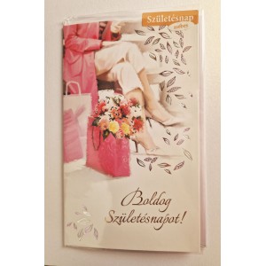 K&eacute;peslap 6 ARGUS 15-6597 Boldog sz&uuml;let&eacute;snapot! Nő aj&aacute;nd&eacute;ktasakkal, zsebes