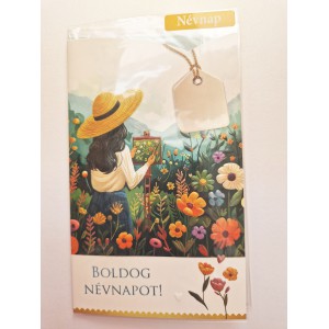K&eacute;peslap 7 ARGUS 15-6585 Boldog n&eacute;vnapot! R&eacute;ten, vir&aacute;gokat festő nő
