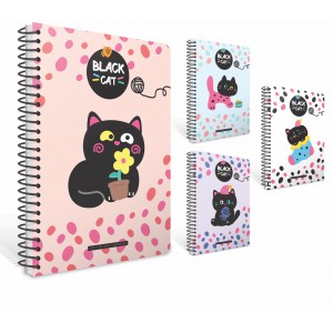 Spir&aacute;lf&uuml;zet GIPTA Black Cat 19x26 cm karton bor&iacute;t&aacute;ssal 80 lapos kock&aacute;s 8501