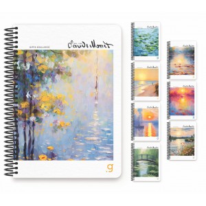 Spir&aacute;lf&uuml;zet GIPTA Monet 17x24 cm karton bor&iacute;t&aacute;ssal 100 lapos vonalas 7005