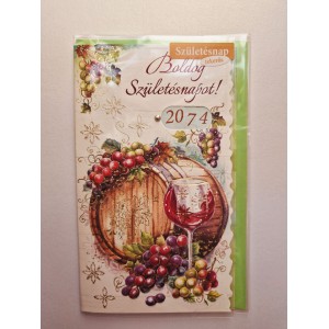 K&eacute;peslap 9 ARGUS 15-6602 Boldog sz&uuml;let&eacute;snapot! Boroshord&oacute; poh&aacute;rral, szőlővel. tekerős