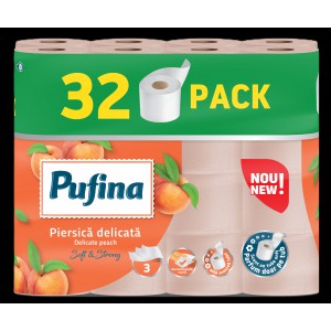 E&uuml;.pap&iacute;r norm&aacute;l PUFINA 32 tekercs 3 r&eacute;tegű barack 140laptek