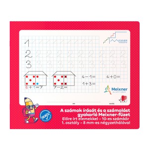 F&uuml;zet S&Uuml;NI Meixner A4 32 lapos sz&aacute;mok &iacute;r&aacute;s&aacute;t &eacute;s sz&aacute;mol&aacute;st gyakorl&oacute;,előre &iacute;rt 1.oszt&aacute;lyos 10-es sz&aacute;mk&ouml;r 8x8 mm n&eacute;gyzet