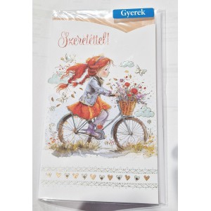K&eacute;peslap 7 ARGUS 17-6074 Szeretettel! Bicikliző l&aacute;ny