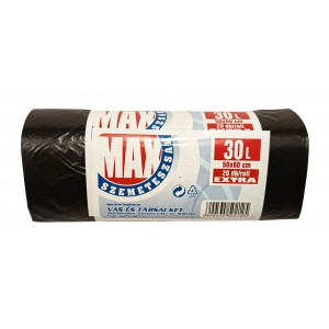 Szemeteszs&aacute;k MAX extra 50x60 13mikr. 30L fekete 20dbtek