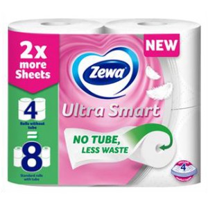 E&uuml;.pap&iacute;r norm&aacute;l ZEWA Ultra Smart Coreless feh&eacute;r 4 tekercs 4 r&eacute;tegű 300lap