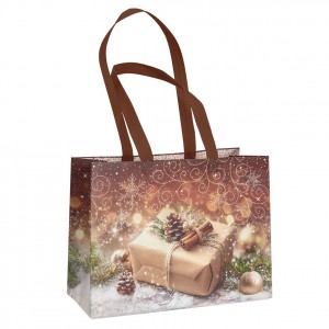 Bev&aacute;s&aacute;rl&oacute; t&aacute;ska textil non-woven ARGUS kar&aacute;csonyi 34,3x25x12 aj&aacute;nd&eacute;k tobozokkal 2038-0474