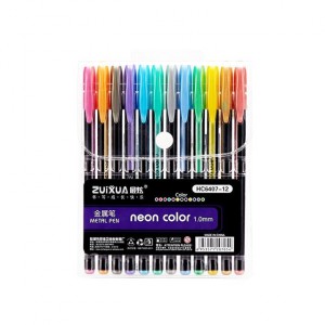 Zselés toll klt12 NEON Color HC6407-12   metal pen 1mm